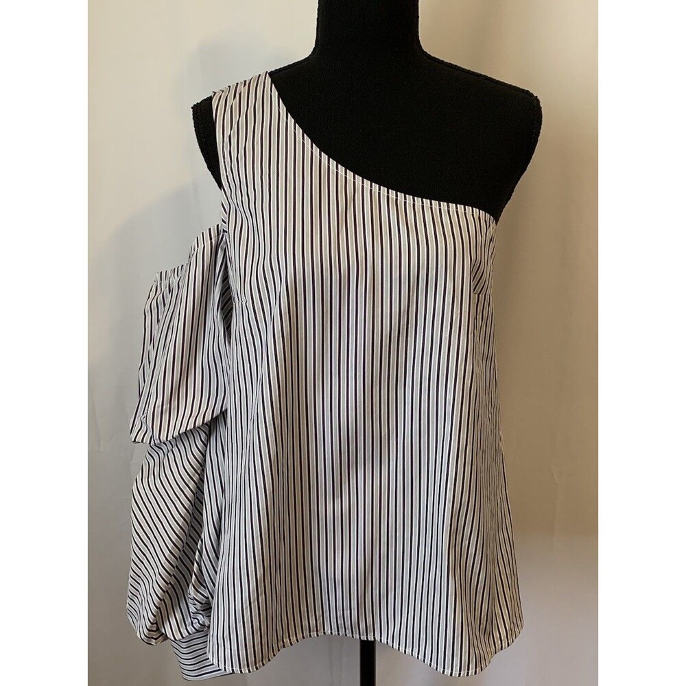 Petersyn Womens Size Medium Top Cotton Striped Long Sleeve One Shoulder